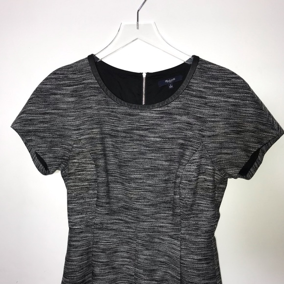 Madewell Tweed Skater Dress Leather Trim - Picture 3 of 8